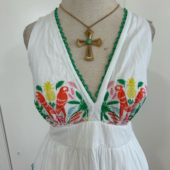 BODEN SERENA COTTON TIE FULL CIRCLE MAXI DRESS MULTI TROPICAL LOVE BIRDS PARROTS - Picture 4 of 13